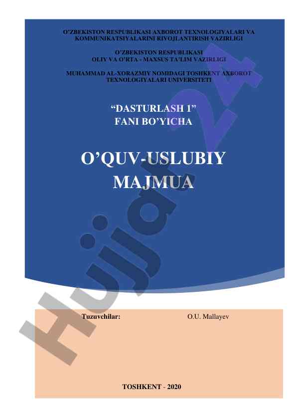 Dasturlash 1 fani bo‘yicha o‘quv-uslubiy majmua
