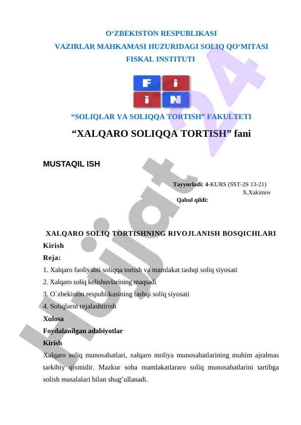 Xalqaro soliq tortishning rivojlanish bosqichlari