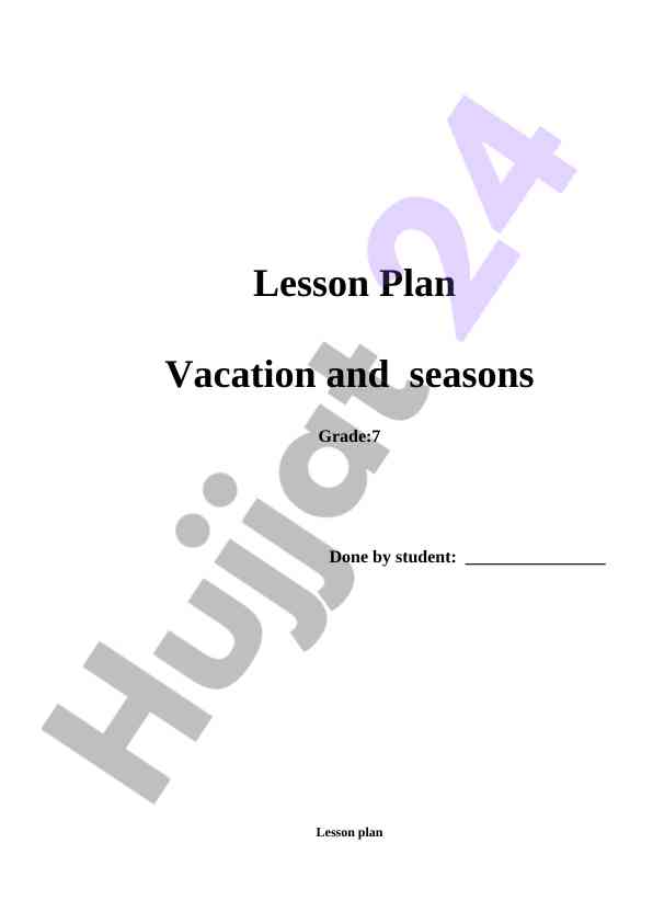 Lesson plan for vacation and seasons for grade 7