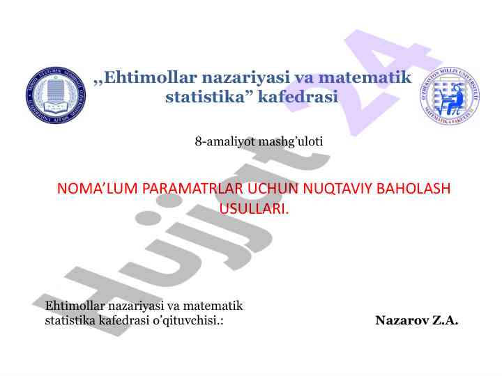 Ehtimollar nazariyasi va matematik statistika