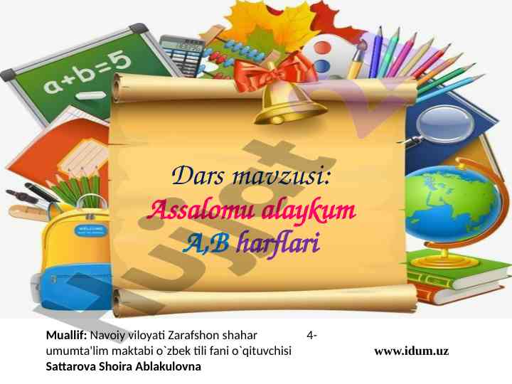 Oʻzbek tili darslari a va b harflari mavzusi