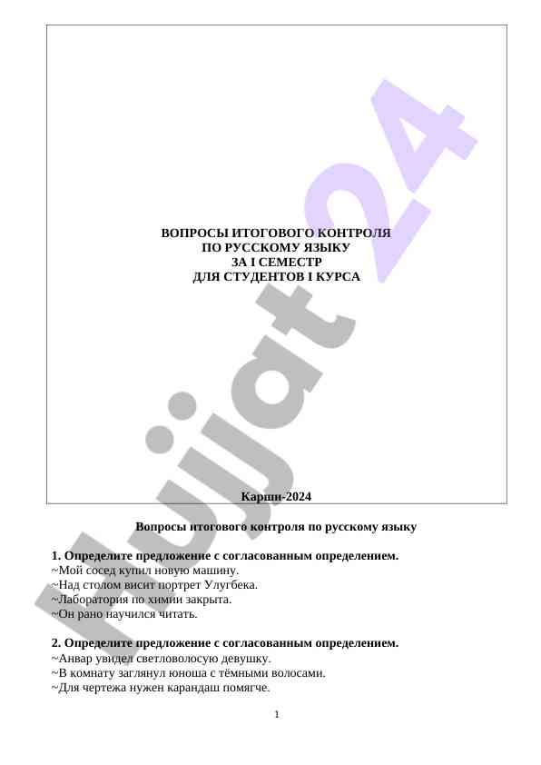 Вопросы итогового контроля по русскому языку