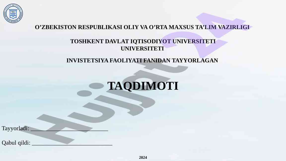 Ozarbayjon davlatining investitsiya siyosati taqdimoti