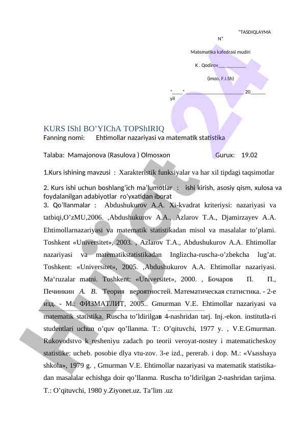 Ehtimollar nazariyasi va matematik statistika