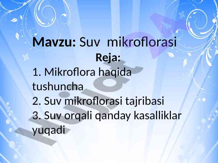 Suv mikroflorasi tajribasi va kasalliklar