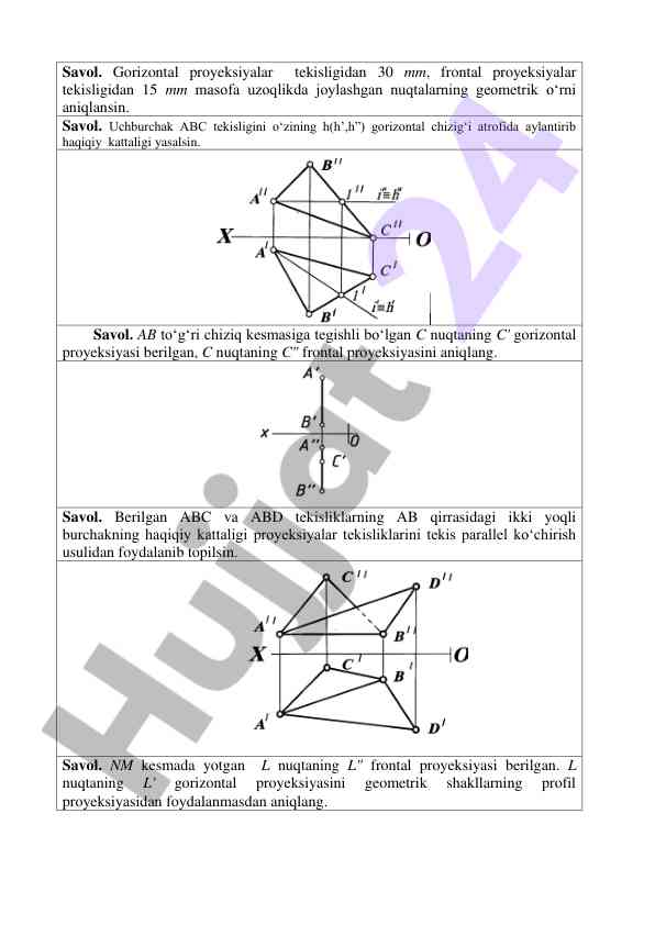 Geometrik proyeksiyalarni aniqlash usullari