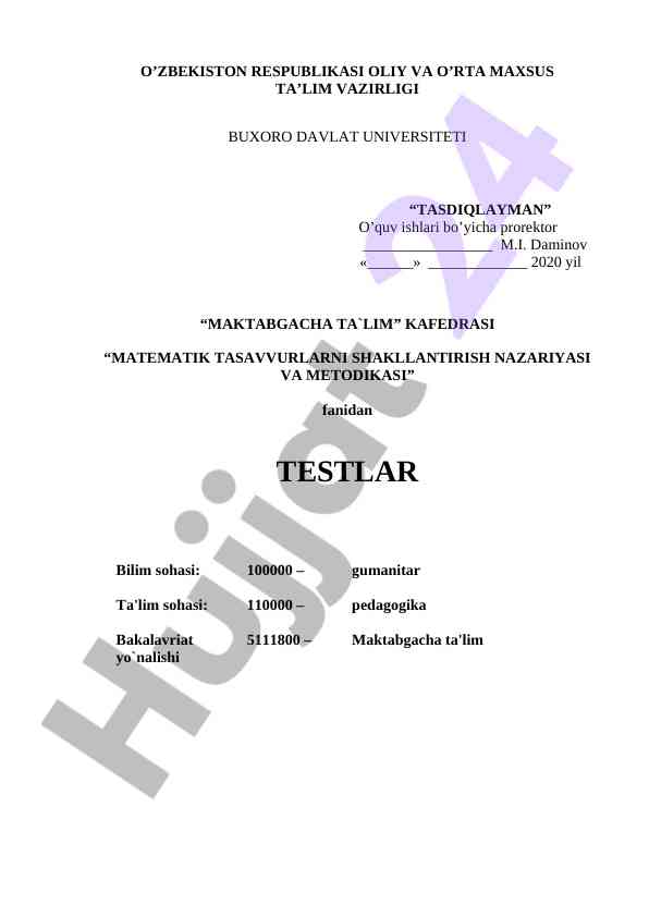 Matematik tasavvurlarni shakllantirish testlari