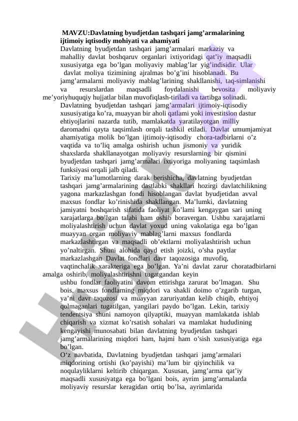 Davlatning byudjetdan tashqari jamg'armalari ahamiyati