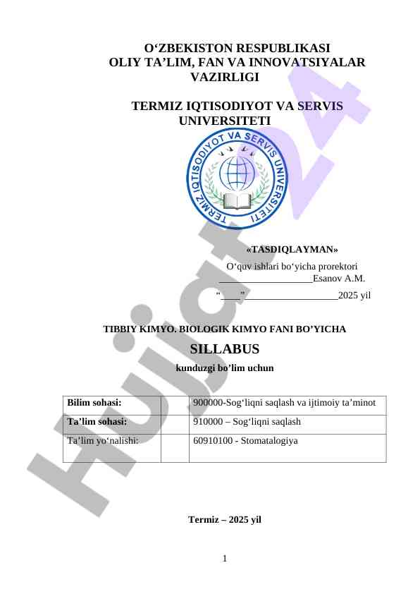 Tibbiyot fani bo‘yicha sillabus xujjatlari