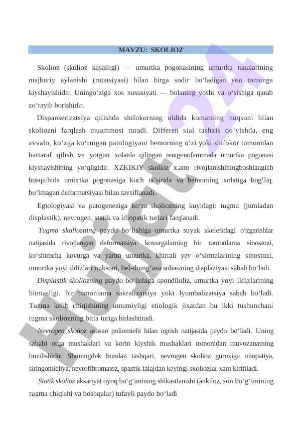 Skolioz va uning turlari: o‘rganish va farqlash