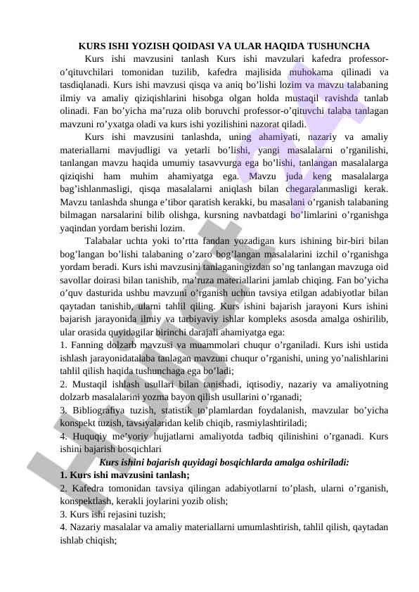 Kurs ishi yozish qoidalari va ular haqida tushuncha