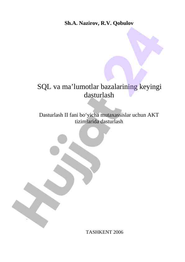 Sql va ma’lumotlar baza dasturlash qo‘llanmasi