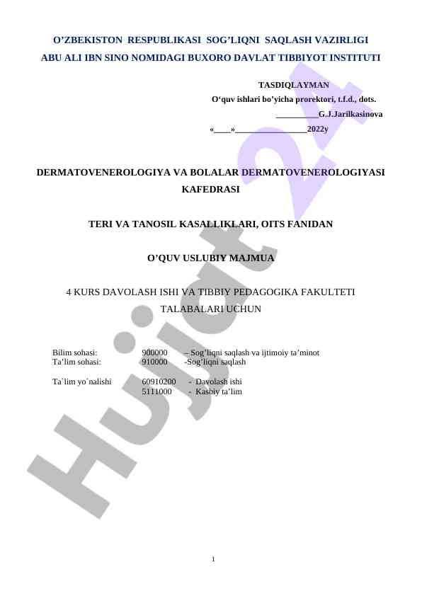 Teri va tanosis kasalliklari oits fanidan o’quv qullanma