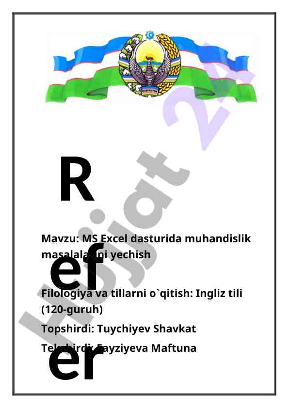 Ms excel dasturida muhandislik masalalarini yechish