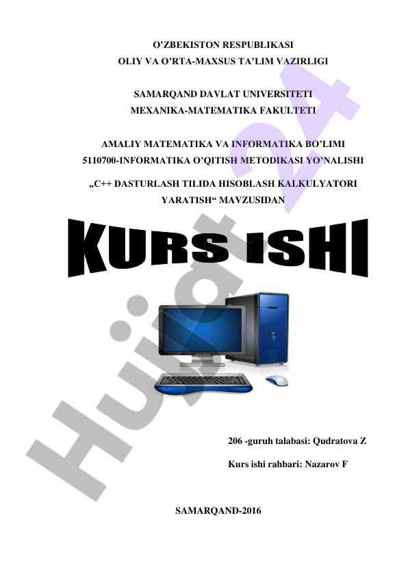C++ dasturlash tilida hisoblash kalkulyatori yaratuvchi
