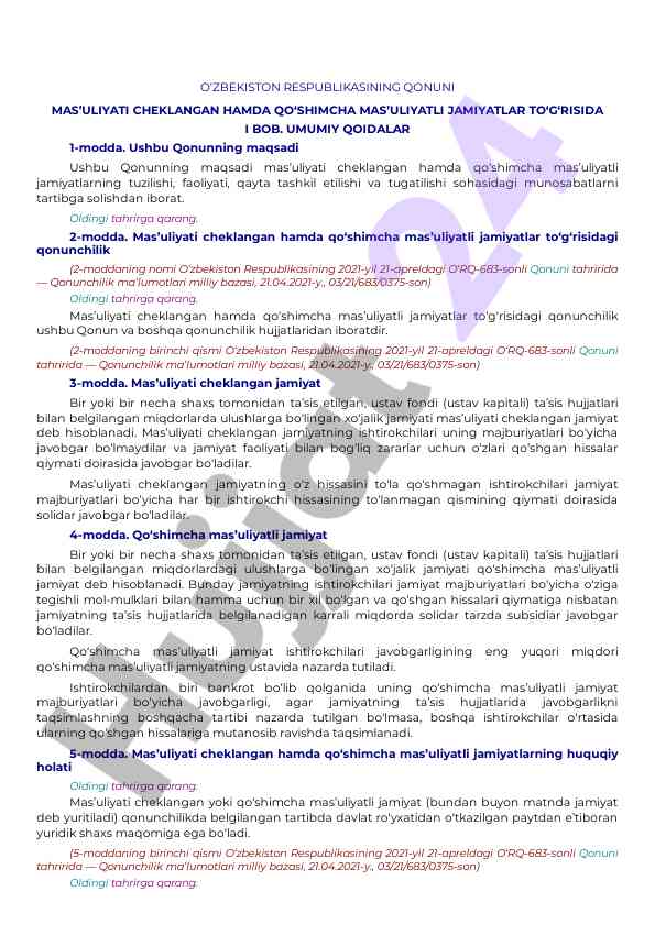 Mas’uliyati cheklangan jamiyatlar haqida qonun