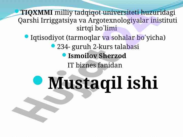 Kompyuter tarmoqlari va tizimlari bo'yicha mustaqil ish