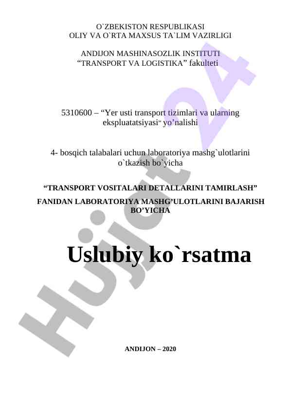 Transport vositalari detallarini tamirlash bo'yicha uslubiy ko'rsatma