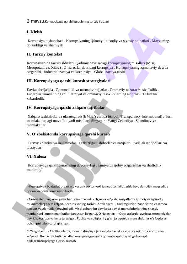 Korrupsiyaga qarshi kurashning tarixiy ildizlari