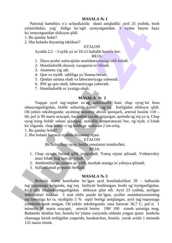 Ayolning homiladorligi va olingan tahlillar