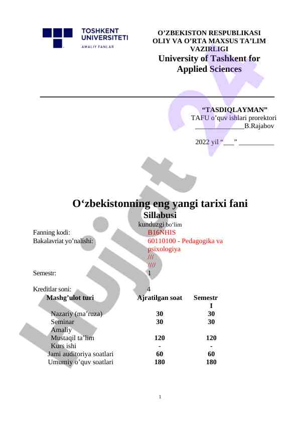 2022 yil o‘zbekistonning eng yangi tarixi fani silabusi