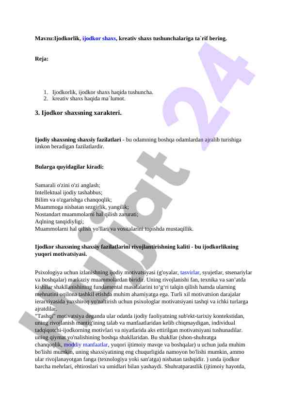 Ijodkorlik va kreativ shaxs tushunchalari tahlili