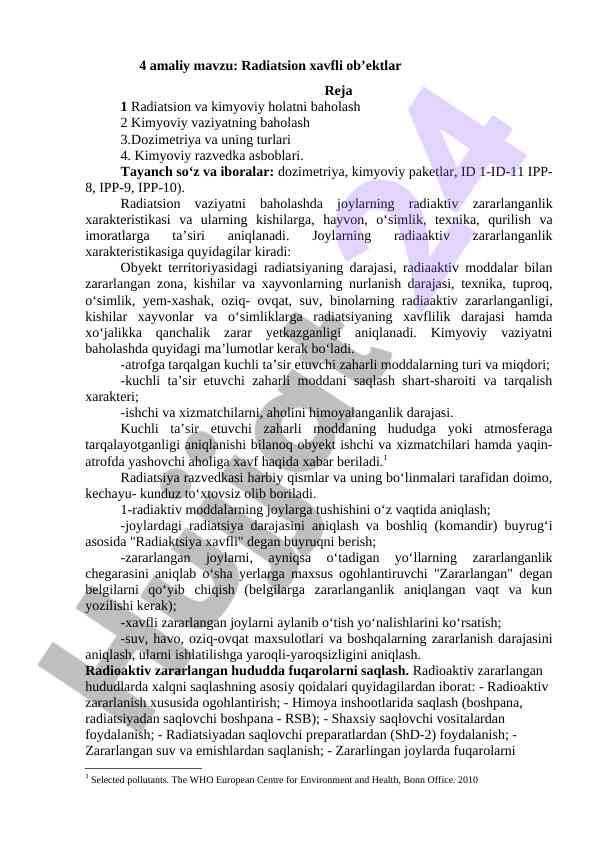 Radiatsion xavfli ob'ektlar baho berish asoslari