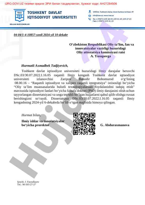 Oliy ta'lim muassasalarida bulutli texnologiyalar