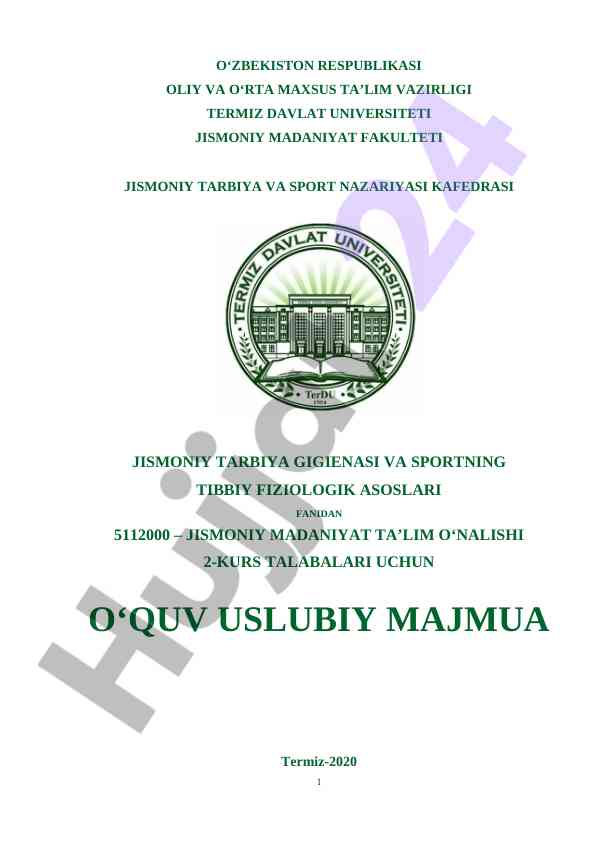 Jismoniy tarbiya gigiyenasi va sport fanidan o‘quv majmua