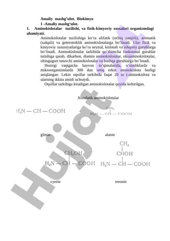 Aminokislotalar tuzilishi va xossalari