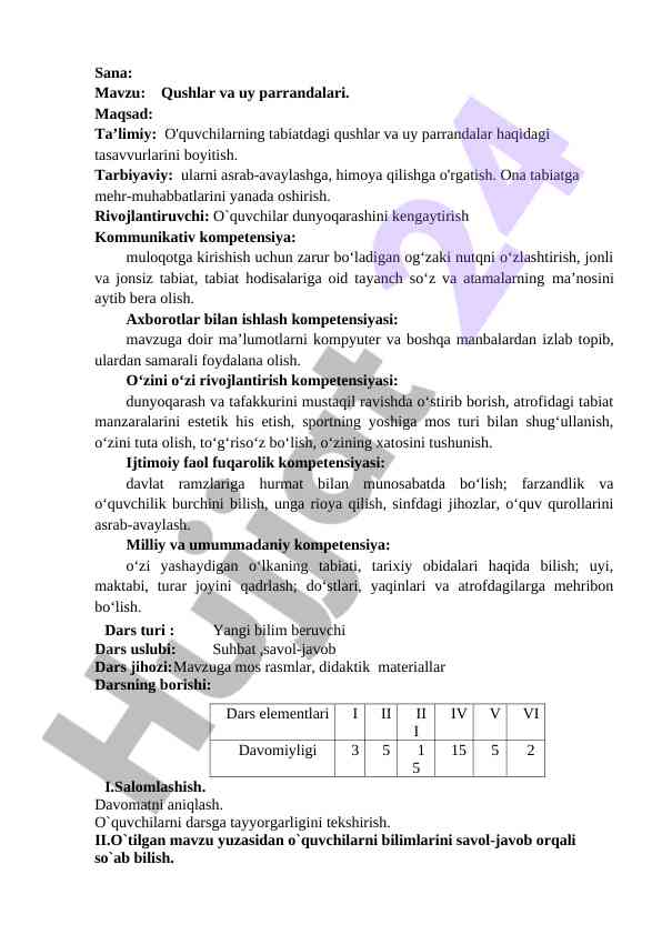 Qushlar va uy parrandalar haqida ta'limiy dars
