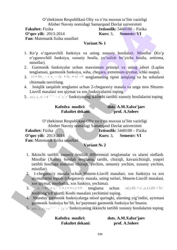 Matematik fizika ususllari kurs ishlari