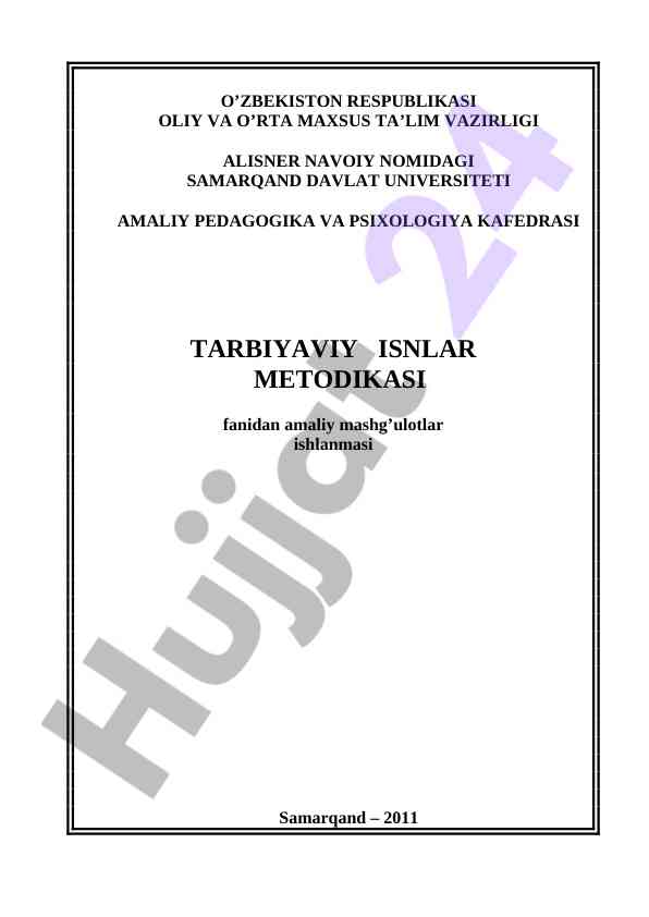 Tarbiyaviy ishlar metodikasi amaliy mashgulotlar