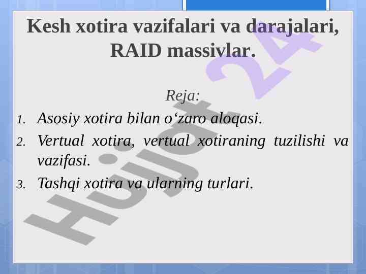 Kesh xotira vazifalari va darajalari