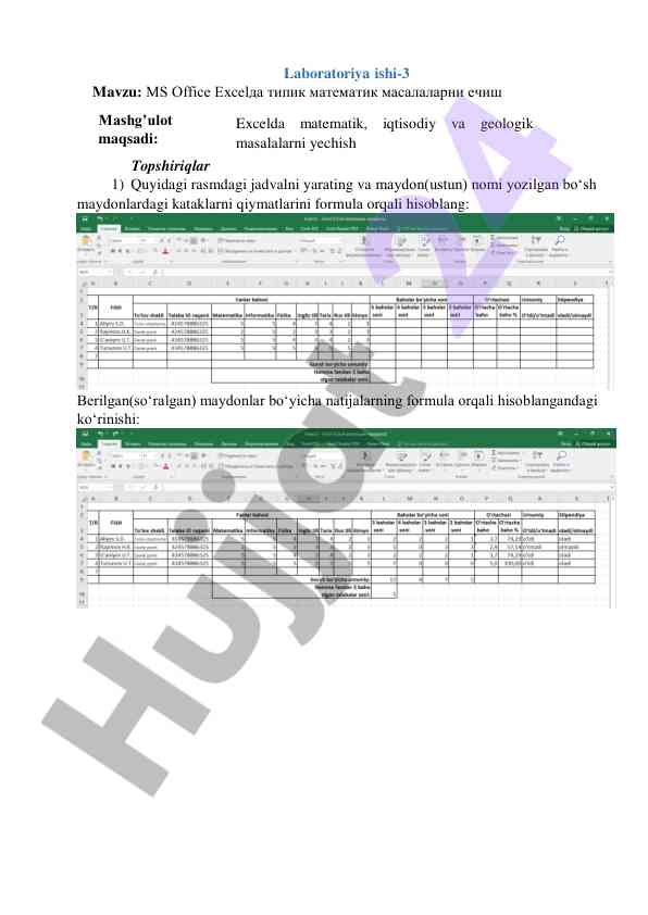 Ms office excelda matematik masalalarni yechish