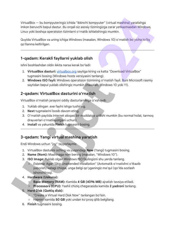 Virtualboxda windows o‘rnatish