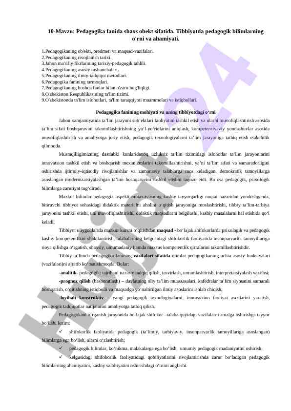 Pedagogika fanida shaxs obekt sifatida