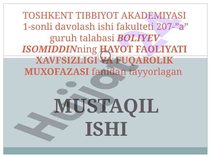 Ommaviy qirg'in qurollari tasnifi tibbiyot masalalari