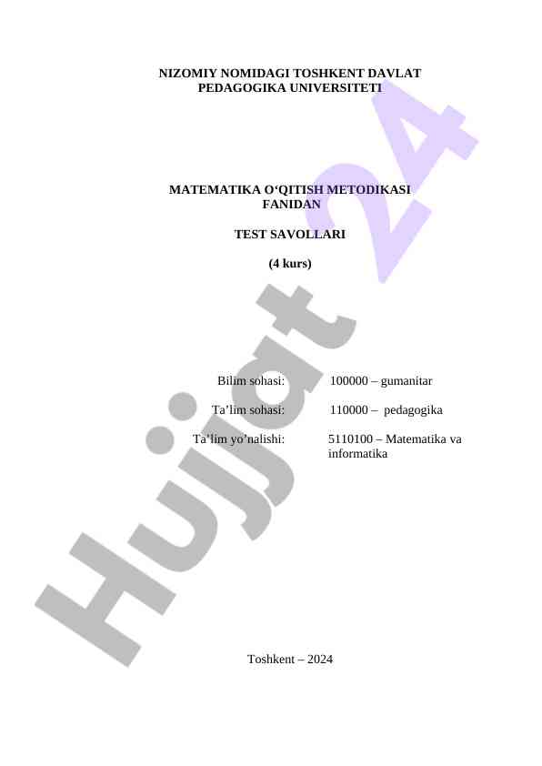 Matematika o‘qitish metodikasi test savollari