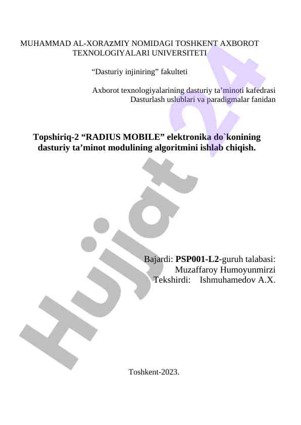 Radius mobile dasturiy ta'minot algoritmini ishlab chiqish