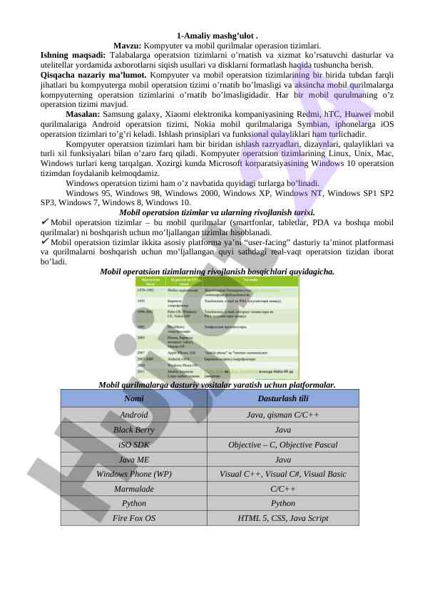 Kompyuter va mobil qurilmalar operasion tizimlari