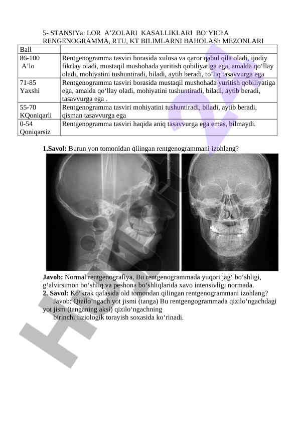 Rentgenogramma izohlaridan foydalanish metodologiyasi