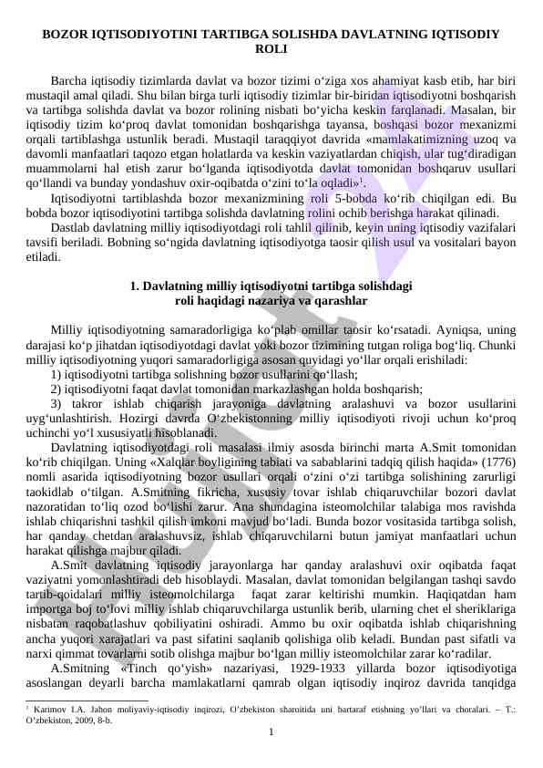 Davlat va bozor iqtisodiyotida tartibga solish roli