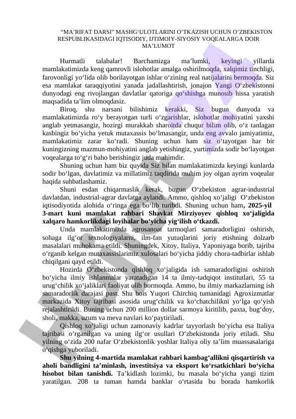 Iqtisodiy ijtimoiy voqealar haqida ma'lumotlar