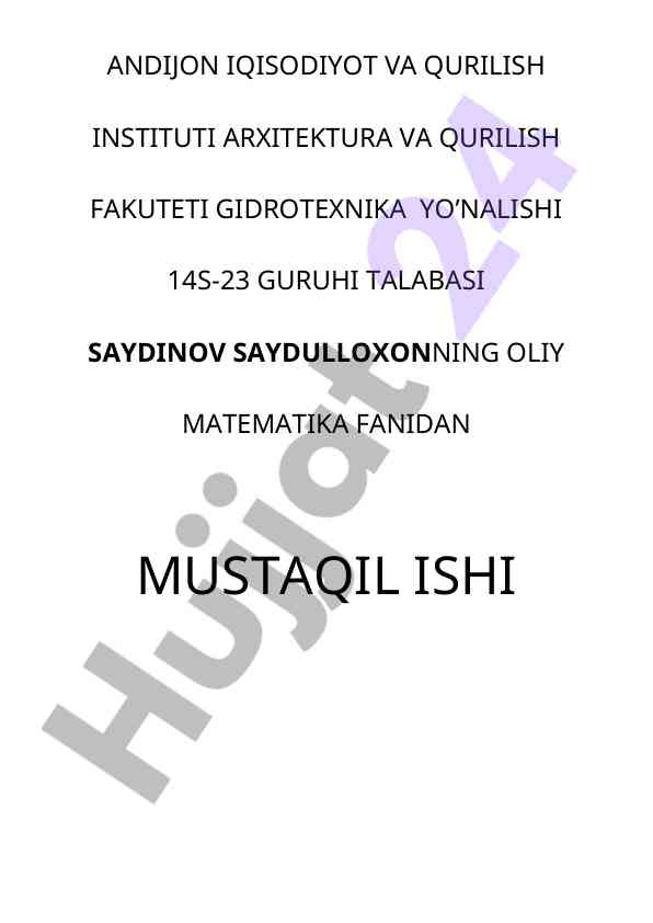 Aniqmas integrallar bo'yicha mustaqil ish