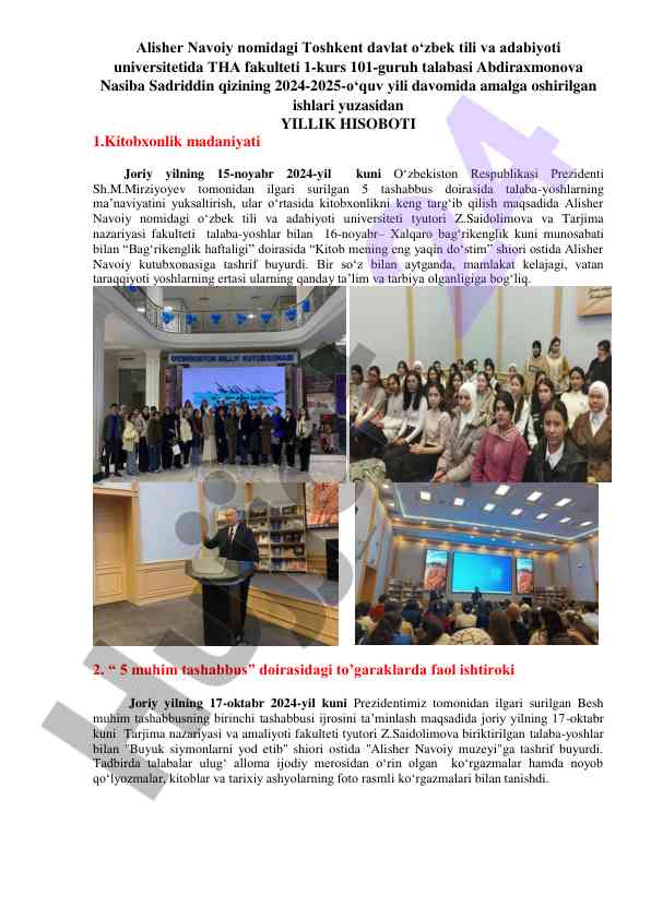 Yillik hisobot 2024-2025 o‘quv yili faolligi