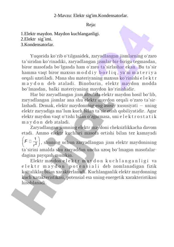 Elektr sig‘imi va kondensatorlar muhokamasi