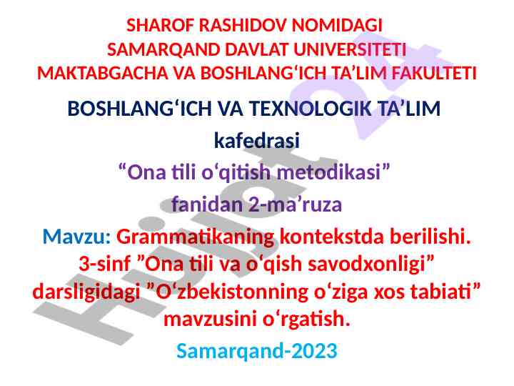 Grammatikaning kontextda berilishi metodikasi