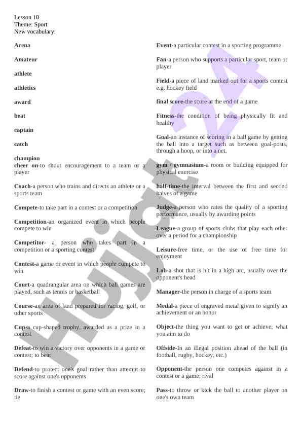 Sport vocabulary and competition terminology