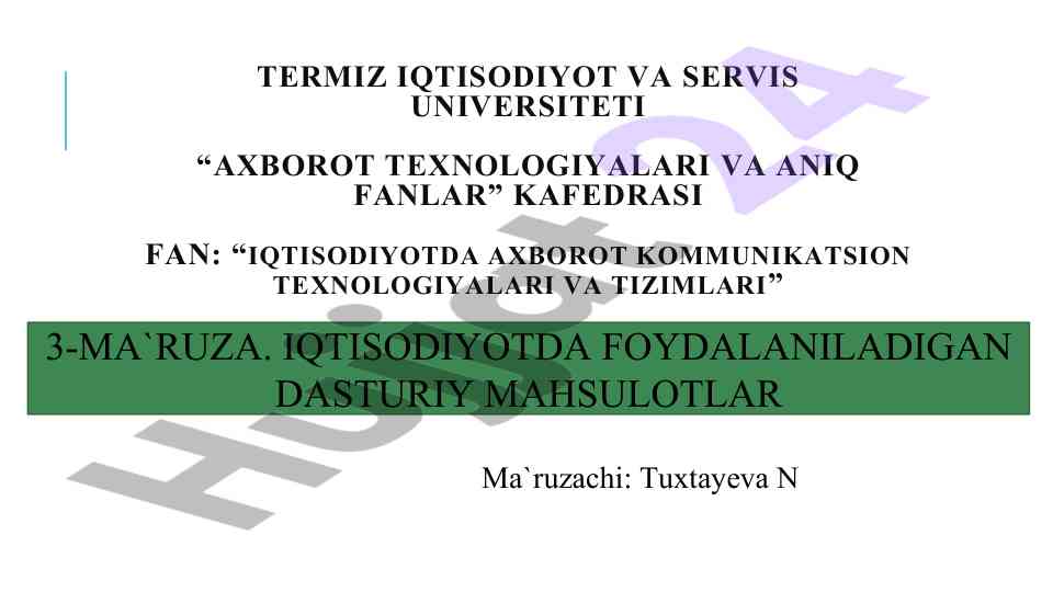 Iqtisodiyotda foydalaniladigan dasturiy mahsulotlar